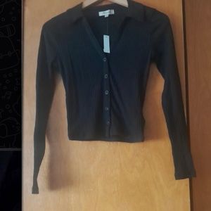 New Madewell Black Ribbed Cropped Top Small layering long sleeves sz XXS